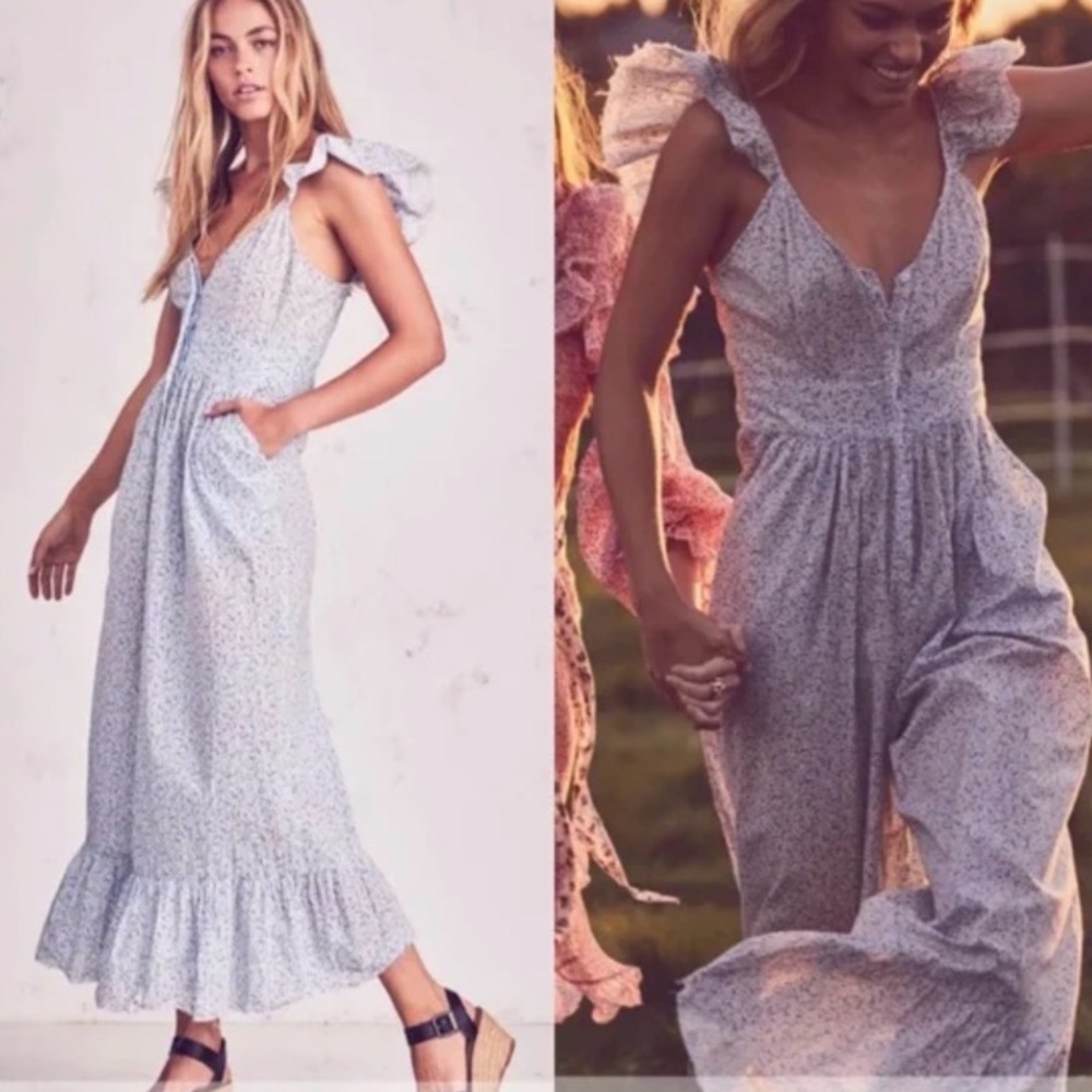 Loveshackfancy Edeline Blue Lilac Floral Jumpsuit 2